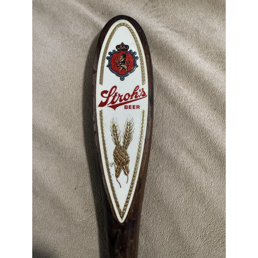 2 Sided Strohs Stroh’s Beer 13.5” Beer Tap Handle Wood Keg Kegerator Man Cave